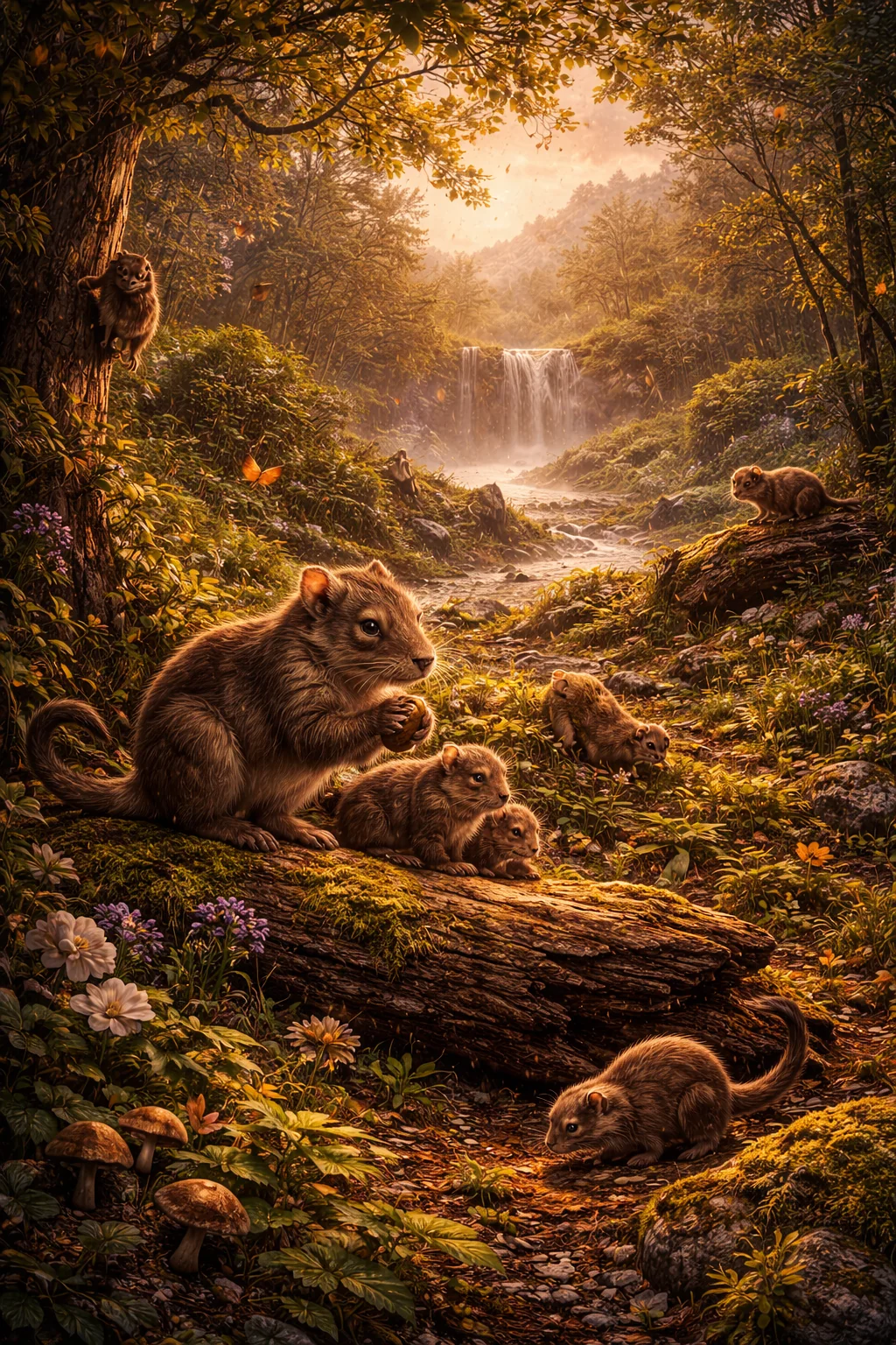 Sleeping animal in a bright forest
